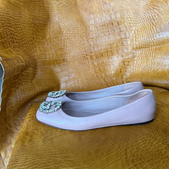 Gucci Ballet Flats Pink Square Toe GG Crystal Logo Size 36 1/2 - Picture 5 of 6